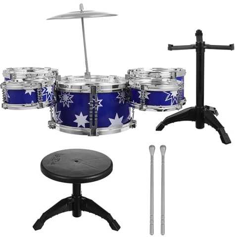 WOONEKY Set de Batterie Garçon Fille avec Tabouret et Cymbale Kit Percussion Éducatif pour Tout-Petits Ans Musical pour Découvrir Le Rythme Musique