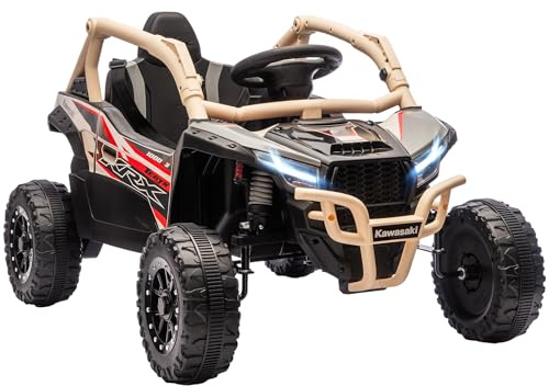 AIYAPLAY Voiture électrique Enfant UTV Kawasaki TERYX KRX 1000, Buggy électrique Enfant 12 V à 2 Moteurs 25 W avec télécommande 2,4 Ghz et Suspension arrière, phares LED, Musique et klaxon, Jaune