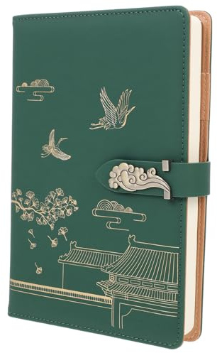 LIFKOME Journal D'écriture Bloc-notes de Conférence à Couverture Pu A5 Vert, Carnet de Notes Épais, Papier, Style Chinois, pour Enseignants et Employés de Bureau