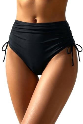 Holipick Black Swimsuit Bottoms for Women - High Waisted Bikini Bottoms Tie Side Tummy Control Bathing Suit Bottom L