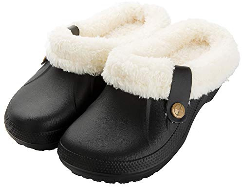 CELANDA Zuecos de Mujer Hombre Mules Invierno Caliente Forro Pantuflas Impermeable Zapatos de jardín Antideslizantes Zapatillas de Estar en Casa