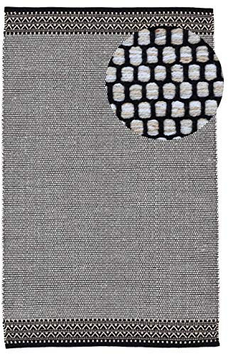 carpetfine Baumwollteppich Kelim Mia Beige 60x110 cm | Moderner Teppich für Wohn- und Schlafzimmer