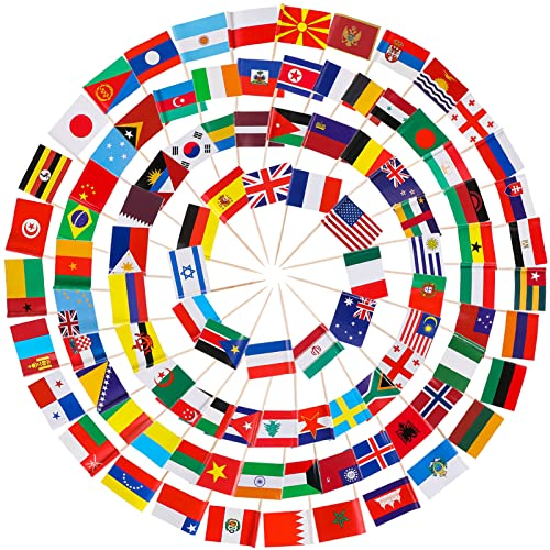 Zopeal 100 Banderas de Palillos de Dientes de Países Surtidos Mini Palos con Banderas Estampados de Doble Cara Palillos con Bandera Mundial para Cócteles Alimentos Tartas Fruta Eventos Deportivos