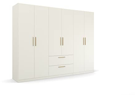 Rauch Möbel Skandi by Quadra Spin Schrank Drehtürenschrank, Weiß, 6-trg., inkl. 3 Kleiderstangen, 3 Einlegeböden, 2 Schubkästen, BxHxT 271x210x54 cm