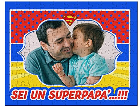 Puzzle personalizzato con la tua foto nella cornice! Sei un super papà! Idea regalo festa del papà, 96 pezzi in cartone!
