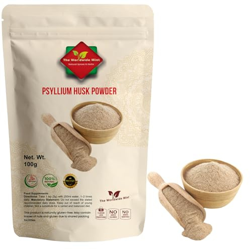 Psyllium Husk Powder (100g/3.52oz) Easy Mixing Fiber Supplement, Finely Ground & Non-GMO Powder for Promoting Regularity