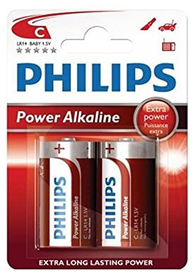 Batteria alcalina C - LR14 da 1,5 V, in blister da 2 pezzi. Ideale per dispositivi che richiedono prestazioni affidabili. Dimensioni: Ø26,2 mm x 50 mm. Durata garantita.