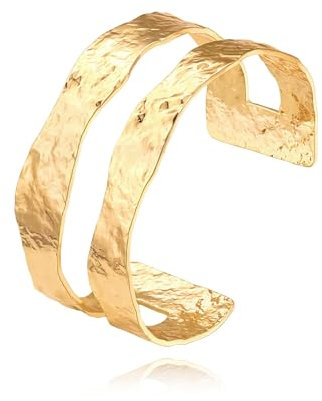GAUEIOUR Gold Fashion Cuff Bangle Bracelets for Women Statement Bracelets Adjustable Bracelets Hammered Open Cuff Bangles Statement Bracelets Minimalist Metal Bracelet for Girls(Gold)
