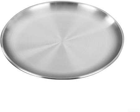Assiettes rondes en acier inoxydable de 14/17/20/23/26 cm de diamètre - Assiettes en métal pour manger, camping, barbecue, cuisine, petit déjeuner, déjeuner (26 cm)