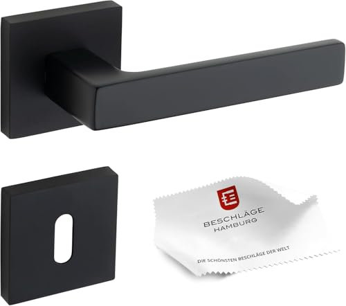 Beschläge Hamburg | Türgriffe Türbeschlag | MARS 44Z SM BB new | Türklinken mit Buntbart Rosetten 51 x 51 mm für Zimmertüren | Drückergarnitur/Türdrücker für Innentüren | aus ZAMAK in schwarz matt