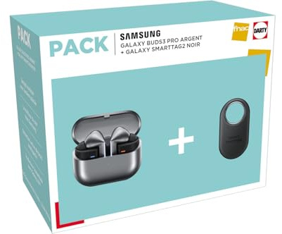 SAMSUNG Pack Ecouteurs sans Fil Galaxy Buds3 Pro Bluetooth avec réduction Active du Bruit Argent + SmartTag2 Noir