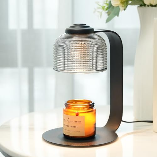 WYghyronic Lámpara Calentadora de Velas con Temporizador y 4 Niveles de Luz, Calentador Eléctrico para Velas en Tarro, Decoración Hogar, Incluye 2 Bombillas (Gray)