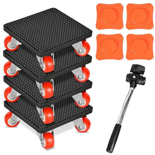 Juego de 4 ruedas de transporte para muebles con elevador de carga, ruedas para muebles, ruedas de transporte de muebles con herramienta de elevación, para mudanzas, muebles pesados, 400 kg, ruedas