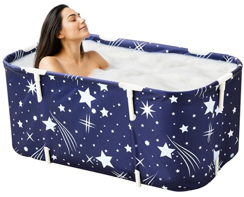 Dhouse Portable Bathtub 68 X 65CM 230L Foldable Free Standing Soaking Bath Tub Adult SPA Bathtub for Student Home Camping (Blue M)