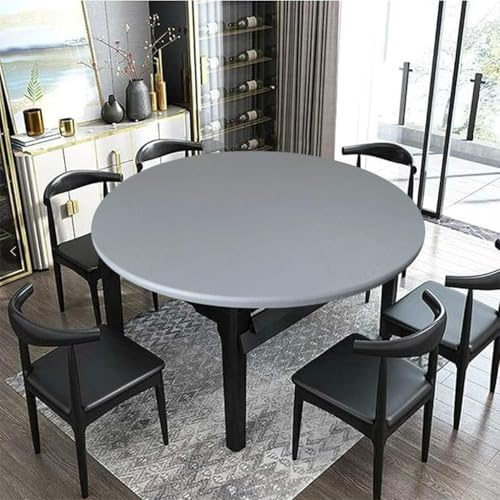 Spann Tischdecke Rund, Elastische Gartentischdecke Outdoor Wetterfest, Wachstuchtischdecke Rund mit Gummizug (Grau,90cm)