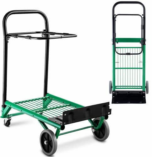Carrello Pieghevole a Mano con Ruote, Regolabile, per carichi Pesanti, con Piattaforma, Carrello con 4 Ruote, Leggero, Multifunzionale, per casa, Negozio, Magazzino