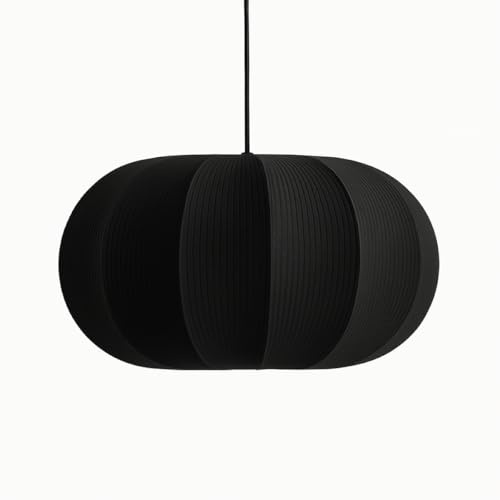 CGC Lighting Indoor Lamp Shade Ribbed Stretch Cotton Fabric Hanging Ceiling Floor Table Lamp (Black Oval)