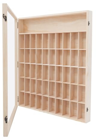 ROGONPDK Vitrina de madera para minifiguras, vitrina de figuras de acción, expositor de madera maciza con 50 compartimentos, vitrina de pared para mostradores