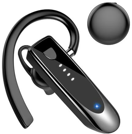 Manos Libres Auricular Bluetooth V5.4 con Doble Micrófono, Reducción de Ruido ENC y CVC8.0, 25H de Conversación, 180H en Espera, Manos Libres Oreja para Conducir, Negocios y Oficina, Rojo (Negro)