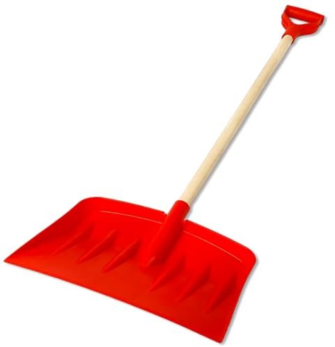 EarlyGrow 42.5cm Heavy-Duty Wide Snow Shovel Plastic Head Pusher 120cm Long Wooden Handle and D Handle Multipurpose Plastic Shovel for Snow, Waste, Leaves and Garden Debris