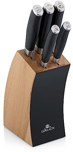 Gerlach 1760 Deco Black Messerblock Messerset Küchenmesserset 5 Messer aus Edelstahl Buchenholz Küchenmesser im Block Kochmesser Brotmesser Gemüsemesser Küche Küchenutensilien Küchenzubehör, Schwarz