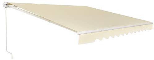GOPLUS Ledarmmarkis, solskydd markis, balkongmarkis, infällbar med handvev, solskydd, UV-skydd och vattentät, av metall och polyester, med justerbar vinkel (4 x 2,5 m, beige)