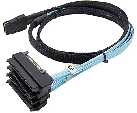 Cablecc Interner 36-poliger Mini SAS SFF-8087 Host auf 4 SFF-8482 Target SAS Festplatten und SATA-Stromkabel, 50 cm
