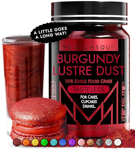 MONÉGASQUE Burgundy Red Edible Glitter for Drinks & Cakes, Lustre Dust, 15g | Burgundy Edible Lustre Dust for Halloween Cocktails, Cakes & Party Drinks - Kosher, Halal, Vegan, Tasteless
