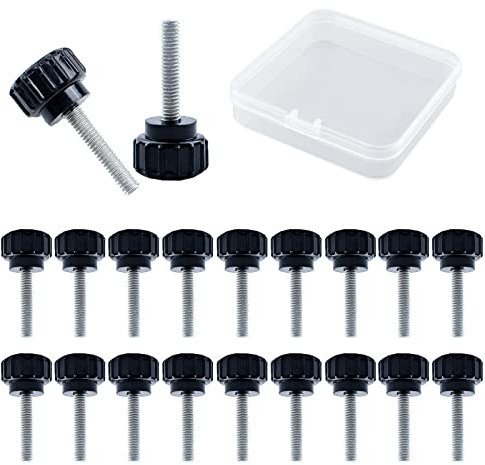 MOROBOR 20 tornillos moleteados de acero al carbono, M4 x 20 mm, moleteados, con mango moleteado, con funda