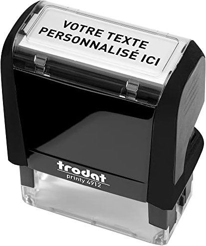 Tampon encreur noir écologique personnalisable avec votre propre texte, Trodat Printy 4912, dimensions : 47x18 mm, pour 4 lignes de texte maximum, encre incluse, rechargeable