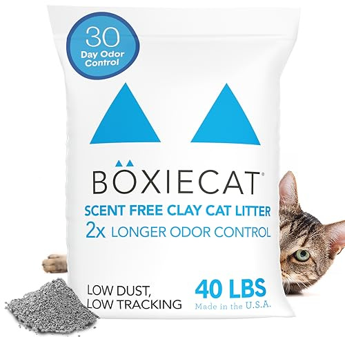 Boxie Unscented 30 Day Odor Control Clumping Clay Cat & Kitty Litter 40 lb, 99.9% Dust-Free, Hard Flat Top Clumps, No Fragrances No Fillers, Long-Lasting, Easy to Scoop