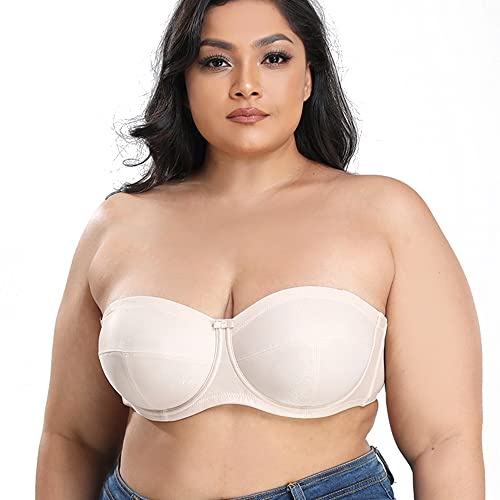 Women's Underwire Ultra Support Convertible Non Padded Strapless Bra Minimizer Bra 36-G White
