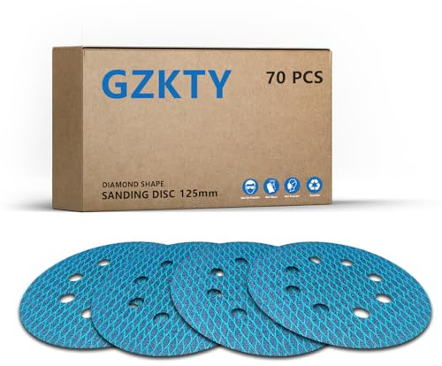 GZKTY 70 Discos Lija 125mm 40 Grano | 8 Agujeros Extracción Polvo | Papel Abrasivo para Desbaste Profundo en Madera | Compatible con Lijadoras Orbitales/Excéntricas