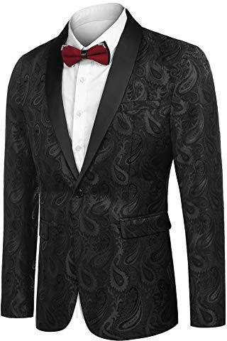 COOFANDY Men's Casual Blazer Paisley Jackets Retro Suit Jacquard Floral Print One Button Stylish Coats Chic Tuxedo Dinner Jacket