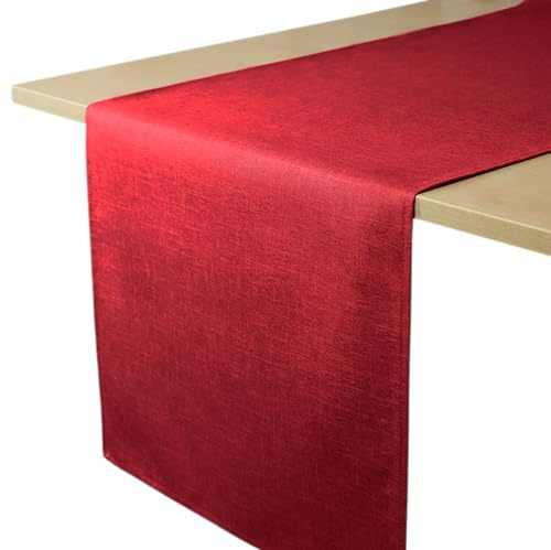 Decomira Camino de Mesa Aspecto Lino - Repelente al Agua, Antimanchas, Lavable - como Mantel de Jardín o para Mesa de Comedor - Rojo - 40x300 cm