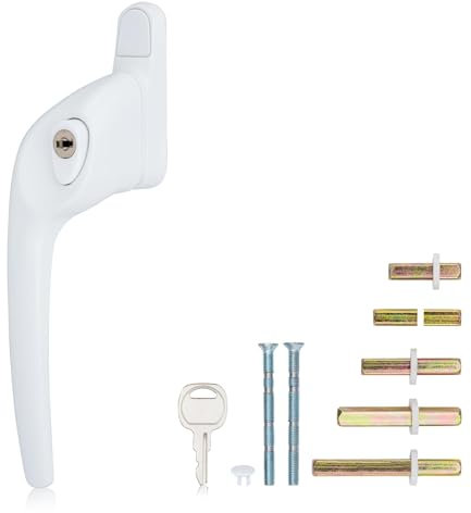 XFORT Cranked Locking Window Handle Installation Kit in White, Left Hand UPVC Window Handle Replacement, Offset Lockable Window Lever