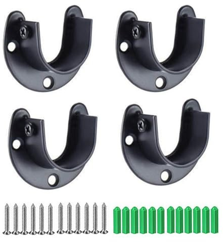 Fayemint 4 Piezas Soporte de Barra de Armario, 32mm Soporte para Barra de Armario, con 12 Tuberías de Plástico, 12 Tornillos, para Barras de Cortina, Varillas de Secado de Ropa