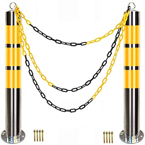 Sicherheitszapfen Garagen-Parkassistent, Sicherheitspoller mit reflektierenden Kragen, 2 Stück Leitkegel mit 5 m Absperrkette for den gewerblichen oder privaten Gebrauch (Größe: 650 mm H x 76 mm T (25