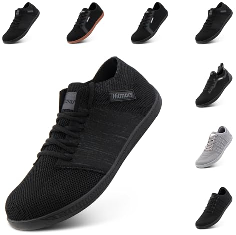 Hitmars Barfußschuhe Herren Barfuss Schuhe Damen Outdoor Zero Drop Minimalistische Leicht Traillaufschuhe Zehenschuhe N1 Schwarz 44 EU