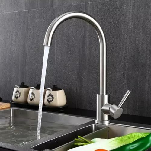 Voltix Rubinetto Lavello Cucina Acciaio Inox 304, Miscelatore Monocomando per Lavello con Beccuccio Girevole a 360 °， Attacco G3/8, Monocomando Acqua Calda e Fredda, Nichel Spazzolato
