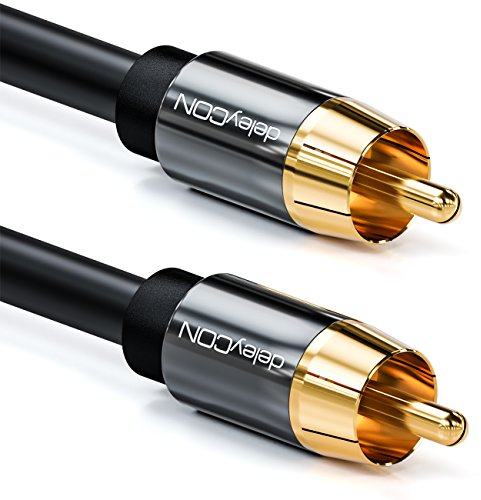 deleyCON 15m Câble de Subwoofer - Cinch RCA Câble Coaxial Numérique - Connecteurs Plaqués or - Câbles Audio - Caisson de Basses Récepteurs AV Amplificateur Home Cinéma