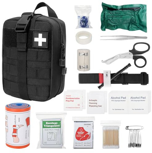 HIULLEN Set di pronto soccorso per esterni, 46 sacchetti tattici medici, kit di primo soccorso, kit militare, borsa medica, attrezzatura di sopravvivenza per campeggio, escursioni, casa