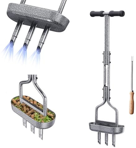 SUNEOWALY Rasenlüfter, Manuell Aerifizierer für Rasen Hohlspoon mit Ovalem Rahmentablett, T-Griff Rasenspecht Heavy Duty Handvertikutierer Belüften für Rasen oder Hof, Schwarz Griff