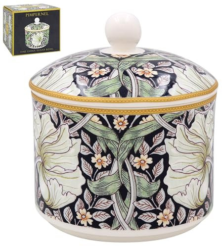 The Leonardo Collection William Morris Pimpernel Sucrier élégant pour thé et café | Sucrier en céramique durable pour la maison et le café | Rangement élégant pour sucre pour la cuisine | Joli cadeau