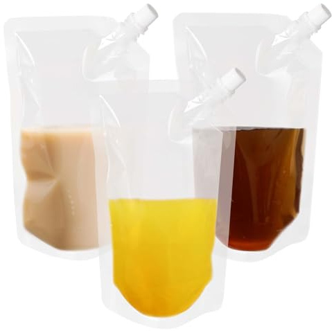 20pcs Sacchetti per Bevande Riutilizzabili 500ml | BPA-Free | Impermeabili e Sigillati | Ideali per Liquori/Succhi/Viaggi | Sacchetti Trasparenti per Festival e Picnic