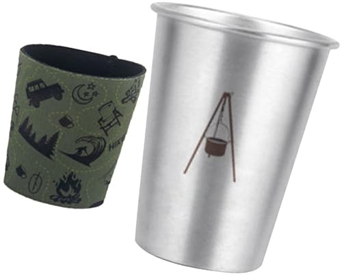Camping Mug, Stainless Steel Travel Cup, 3.1x3.1x3.9 Inches Lightweight Backpacking Metal Container, 350ml Stackable Outdoor Wine Cup, Ideal for Hiking, Picnic, RV Trips, Camp Kitchen Use