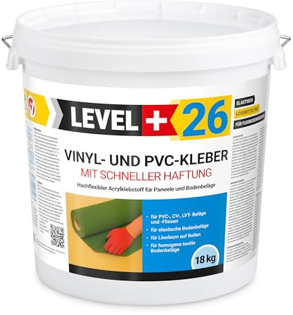 Level Plus 26 adesivi vinilici PVC LVT CV Pannelli Tappeto 18 kg Piastrelle Vinili Pavimenti Flex Colla per Pavimenti Senza Solventi Aderenza Rapida