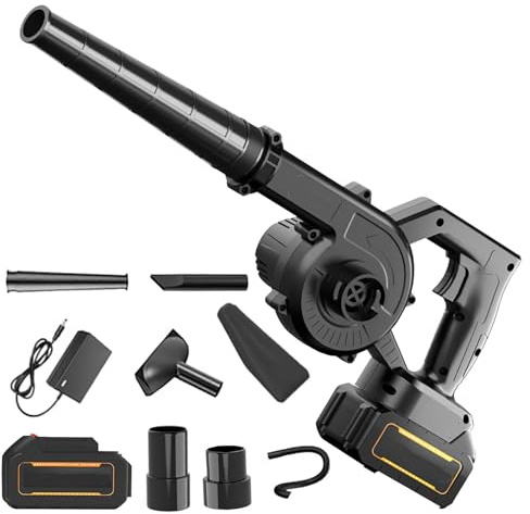 Soplador de hojas de 21 V, 23000 rpm, soplador de hojas con batería y cargador, soplador de hojas inalámbricas, portátil para limpieza de césped, garaje, terraza (negro-1 batería)