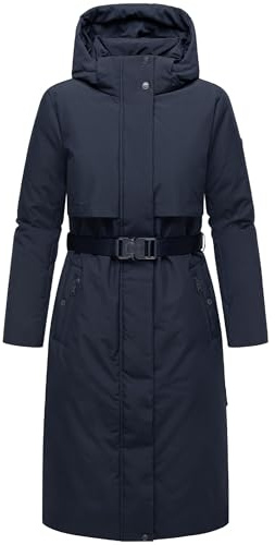 Navahoo Damen Wintermantel warmer, wasserabweisender Parka mit (abnehmbarer) Kapuze und Taillengürtel Waldbummler 14 Navy Gr. XL
