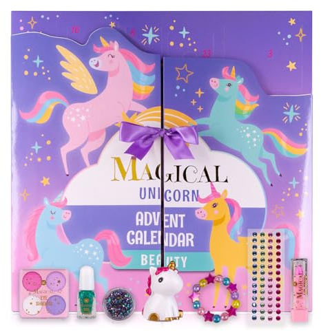 Accentra Adventskalender Vård MAGICAL UNICORN för Barn, med 24 Skönhetsöverraskningar, Magisk Utfällbar Kosmetik Julkalender i Rosa, Gåvoidé för Flickor och Enhörningsfans, Julklapp